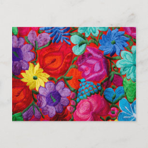 Detail of traditional embroidery floral textile postcard
