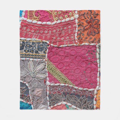 Detail old colorful patchwork carpet India Close Fleece Blanket