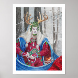 Detail Portrait of the Celtic Holly King Poster