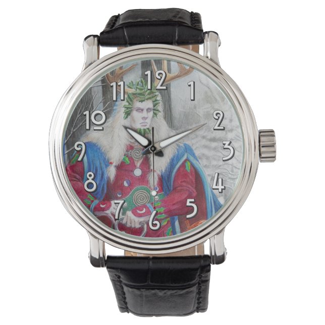 Detail portrait of the Celtic Holly King Watch (Front)