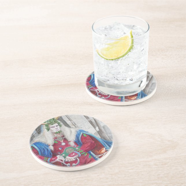 Detail Portrait of the Holly King Coaster (Side)