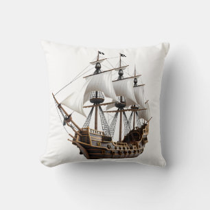 Detailed 3D Rendering of a Pirate Ship Throw Pillow