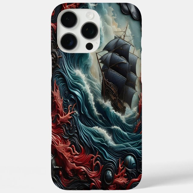Detailed Artistry of a Ship Navigating Wild Seas Case-Mate iPhone Case (Back)