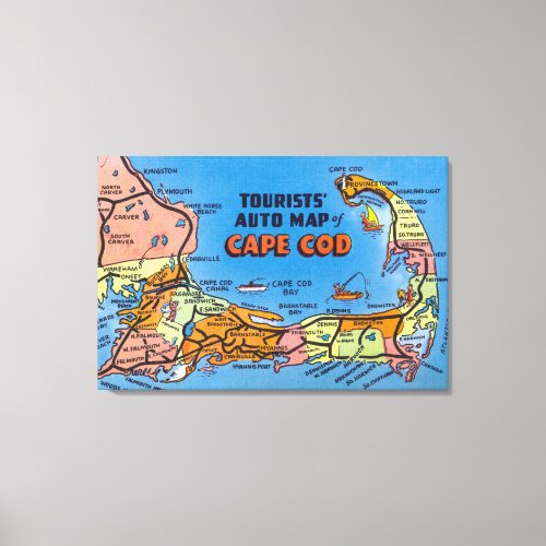 Detailed Auto Map of Cape Cod Canvas Print