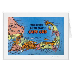 Detailed Auto Map of Cape Cod Cards
