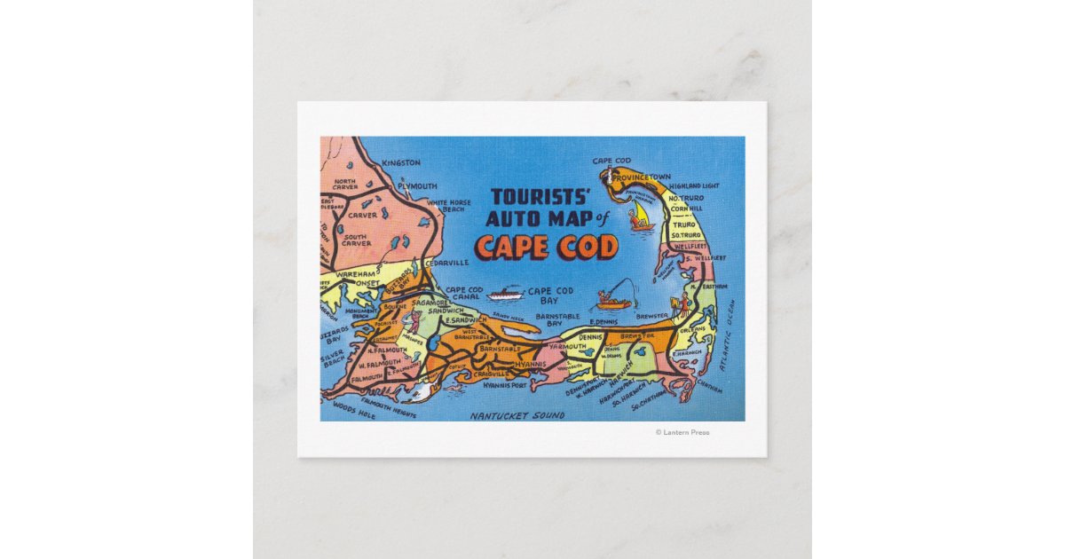 Detailed Auto Map of Cape Cod Postcard | Zazzle