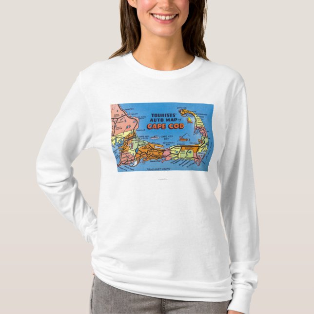 Detailed Auto Map of Cape Cod T-Shirt (Front)