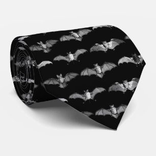 Detailed Bats Species Illustrations Pattern Black Neck Tie