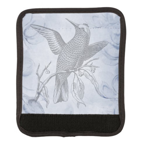 Detailed Bird Line Drawing Art Pastel Blue Luggage Handle Wrap