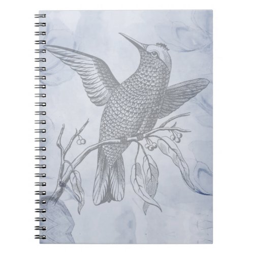 Detailed Bird Line Drawing Art Pastel Blue Notebook