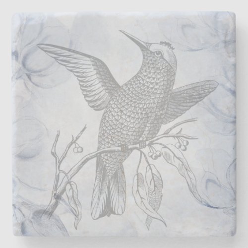 Detailed Bird Line Drawing Art Pastel Blue Stone Coaster