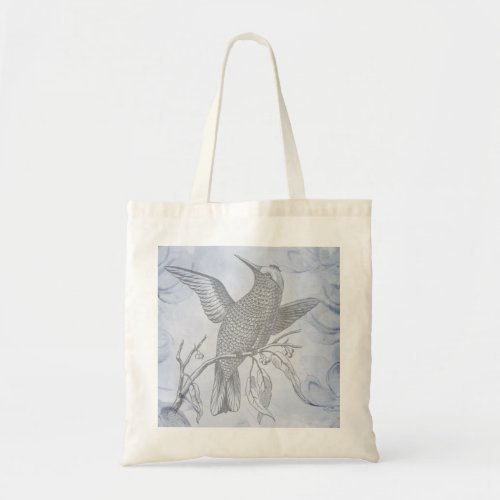 Detailed Bird Line Drawing Art Pastel Blue Tote Bag