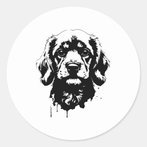 Detailed Black And White Dog Portrait Realistic Ca Classic Round Sticker