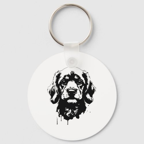 Detailed Black And White Dog Portrait Realistic Ca Keychain