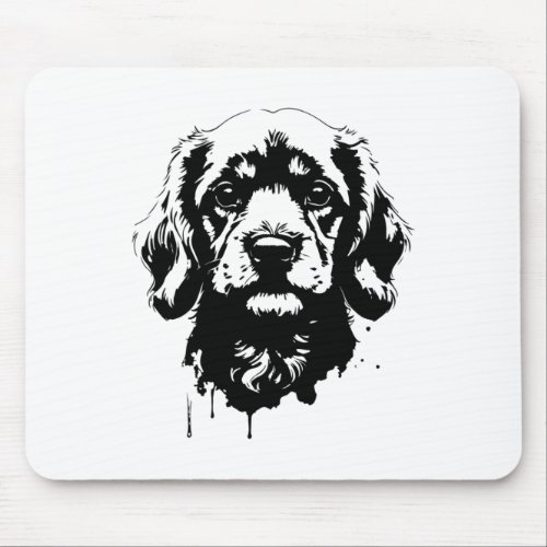 Detailed Black And White Dog Portrait Realistic Ca Mouse Pad