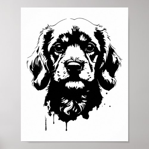 Detailed Black And White Dog Portrait Realistic Ca Poster