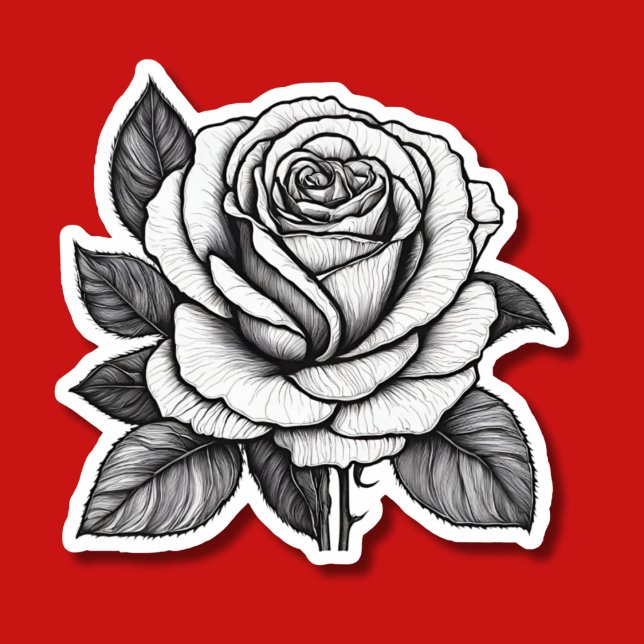 Detailed Black and White Rose Drawing Waterproof  Sticker (Creator Uploaded)