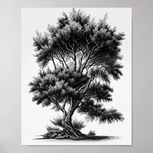 Detailed Black And White Tree Sketch Poster