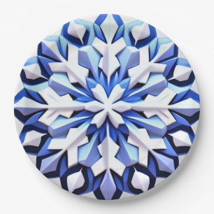 Detailed Blue Snowflake Paper Plates