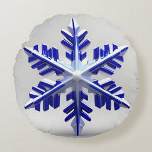 Detailed Blue Snowflake Round Pillow