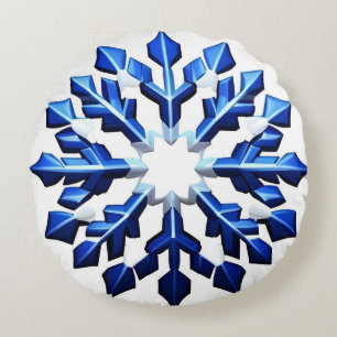 Detailed Blue Snowflake Round Pillow