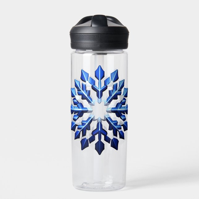 Detailed Blue Snowflake Water Bottle (Front)