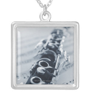 Detailed Clarinet Silver Plated Necklace
