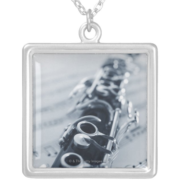 Detailed Clarinet Silver Plated Necklace (Front)