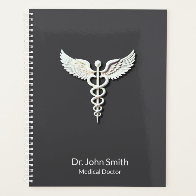 Detailed Clean White Caduceus Medical Anthracite Planner (Front)
