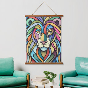 Detailed Colorful Lion Head Hanging Tapestry