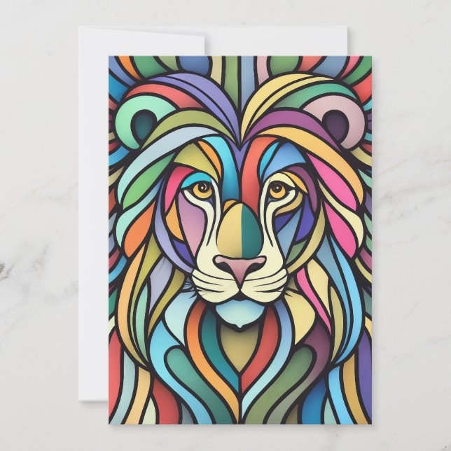Detailed Colorful Lion Head Holiday Card (Front)