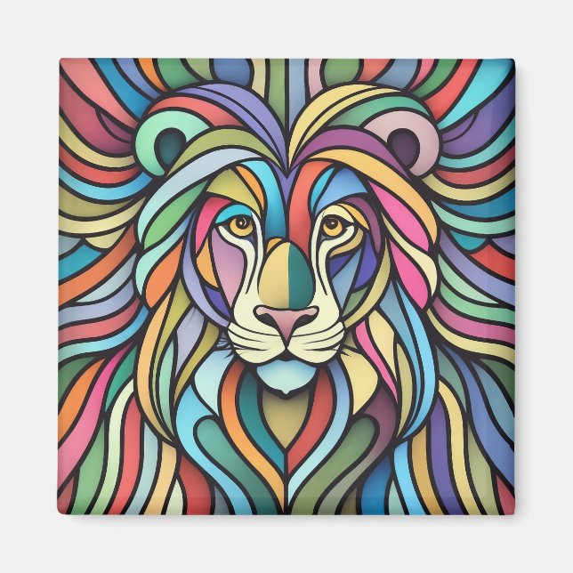 Detailed Colorful Lion Head Magnet (Front)