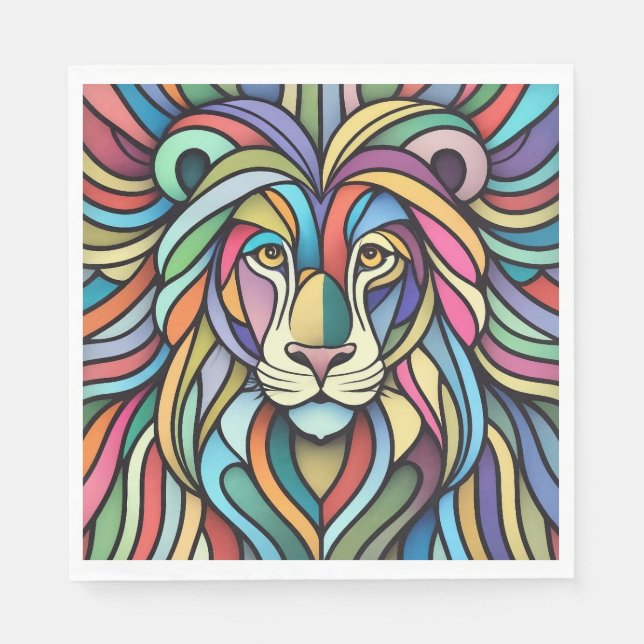 Detailed Colorful Lion Head Napkins (Front)