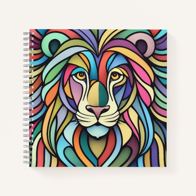 Detailed Colorful Lion Head Notebook (Front)