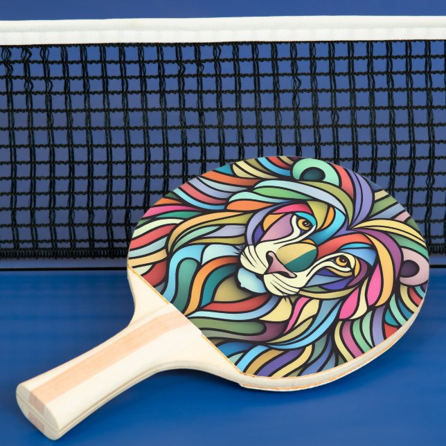 Detailed Colorful Lion Head Ping Pong Paddle (Insitu)