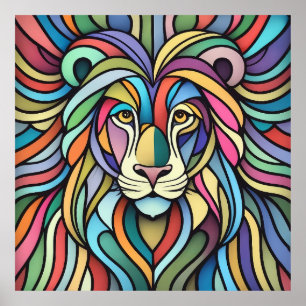 Detailed Colorful Lion Head Poster