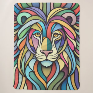 Detailed Colorful Lion Head Sherpa Blanket
