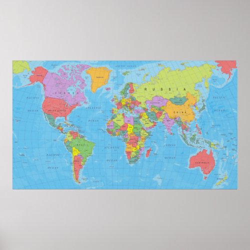 Detailed colorful political world map poster