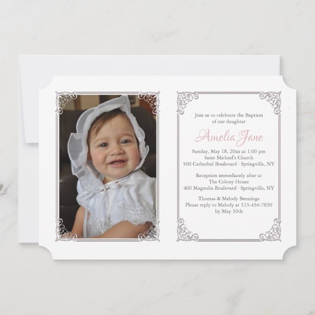 Detailed Corners Photo Baptism Invitation (Front)