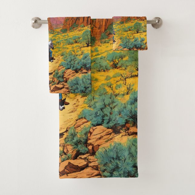Detailed Cowboy Art | Copper Canyon Scene Bath Towel Set (Insitu)