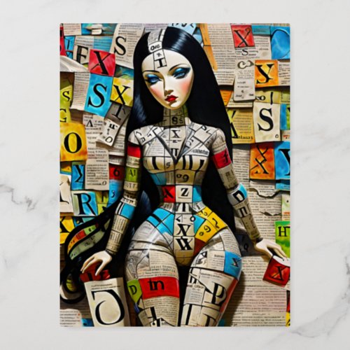Detailed crosswords are the perfect doll for those foil holiday postcard