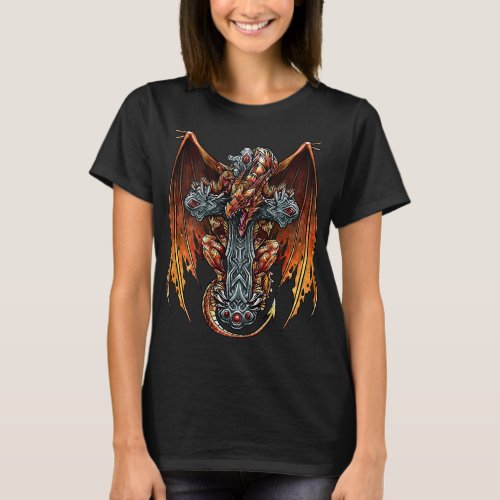 Detailed Dragon 2Cross Edgy Dragon Believer Cool F T_Shirt