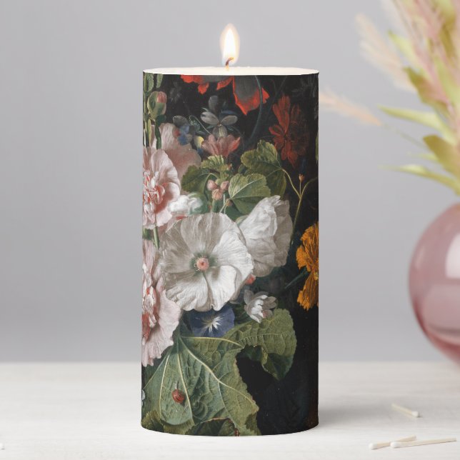 Detailed Dutch Floral Hollyhocks Flameless Candle (In Situ)
