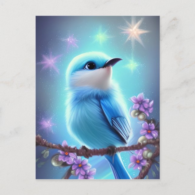 Detailed Fantasy Cute Kawaii baby blue bird  Postcard (Front)