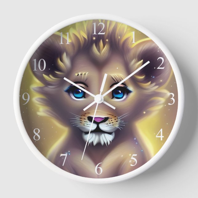 Detailed Fantasy Cute Kawaii baby lion cub  Clock (Front)