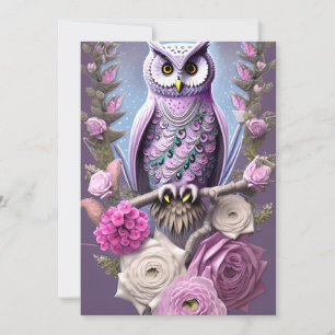 Detailed Fantasy Owl on a bed of Thorns  Holiday Card