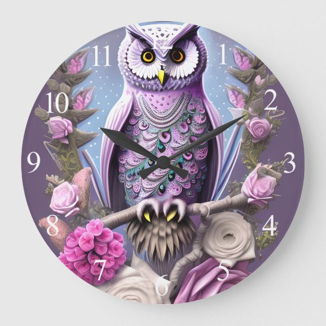 Detailed Fantasy Owl on a bed of Thorns  Large Clock (Front)