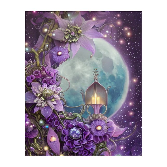 Detailed Fantasy Purple Moon Flower  Acrylic Print (Front)