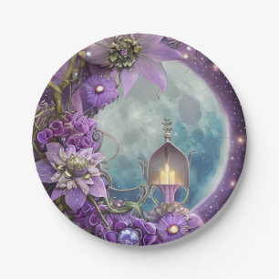 Detailed Fantasy Purple Moon Flower  Paper Plates