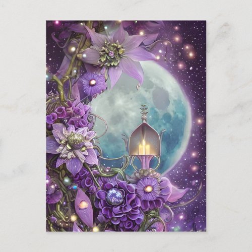 Detailed Fantasy Purple Moon Flower  Postcard